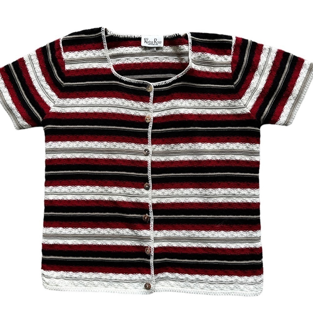 Reba Rose Button Sweater Size M Multicolor Striped Made USA In Vintage 90’s‍‍